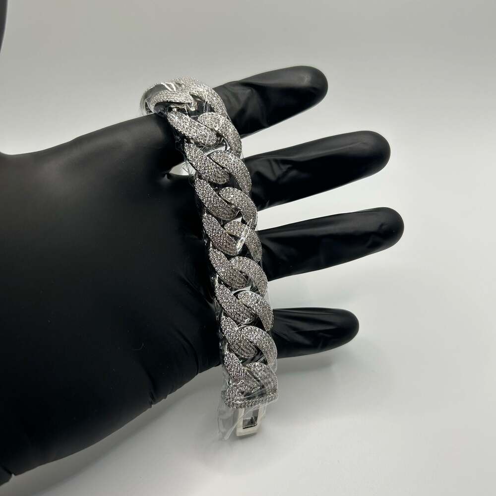 Moissanite Cuban Bracelet VVS1 4 Row Iced Silver Hip Hop 20mm 7.5 Inch New Mens
